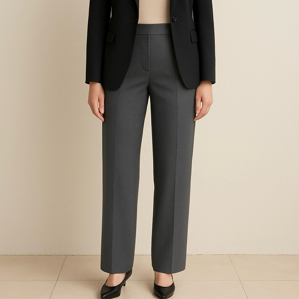 St John Collection Wool Trouser Pants 6 Dark Charcoal Gray/matte black Straight